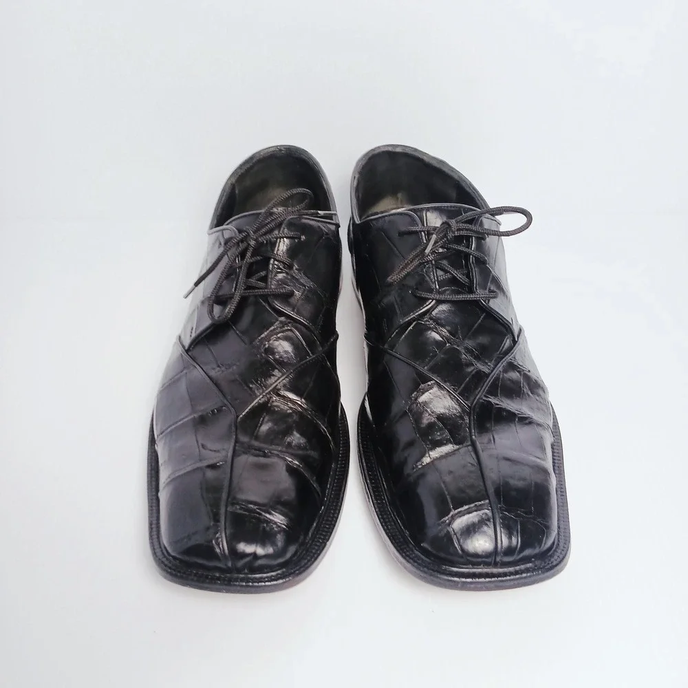Fennix Italy Mens Alligator Dress Shoes Black Square Toe Size 13